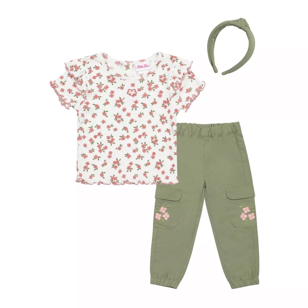 Girls size 6x little lass 2pc top & pants set with headband